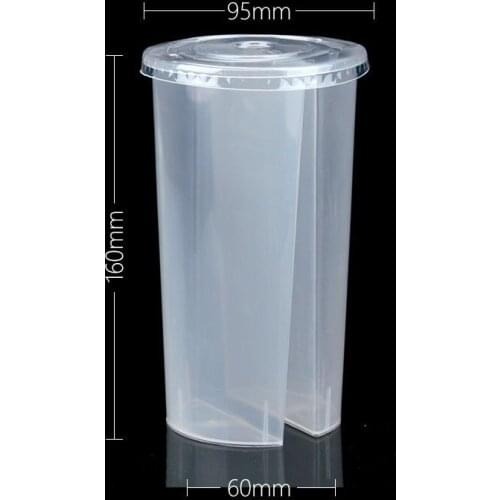 700ml Creative Special Thickness Double Grid Disposable Plastic Cup Hot Cold Drink Juice Share cup Couple sharing cup 300