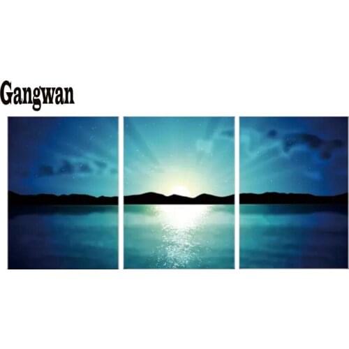 DIY Full Diamond Painting Cross Stitch lake scenery in the morning 5d square round Rhinestone Home Decor mosaic Handicraft 3 pcs