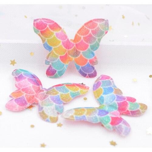 Shiny Mermaid Scale Rainbow Gradient Fabric Pads Patches Butterfly Applique for DIY Crafts, Clothes Sewing, Diary Book Decor S21