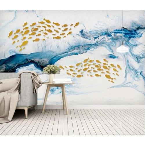 Large 3D wallpaper mural custom Blue simple swimming fish living room bedroom TV background wallpaper mural 3d