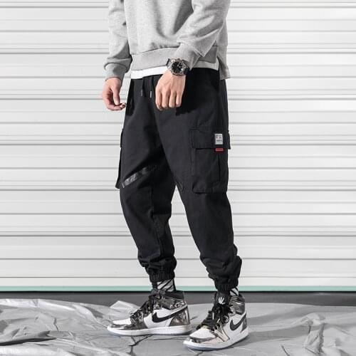 Spring Cargo Pants Men Cotton Elastic Waist Multi-pocket Joggers Trousers Black Khaki Ankle Banded Male Casual Harem Pants