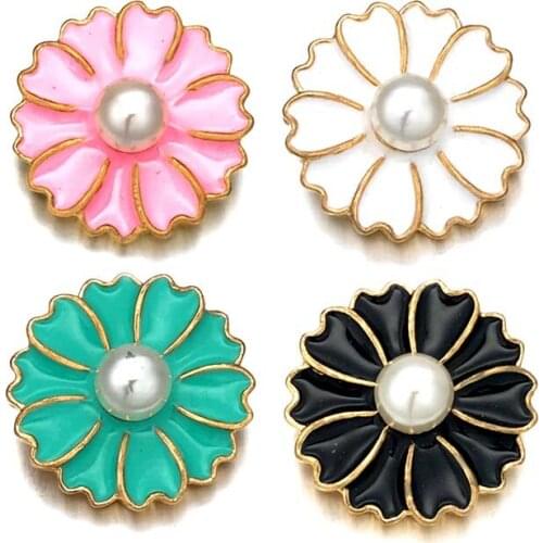 Flower w415 3D 18mm 20mm pearl metal snap button for Bracelet Necklace Interchangeable Jewelry Women accessorie findings