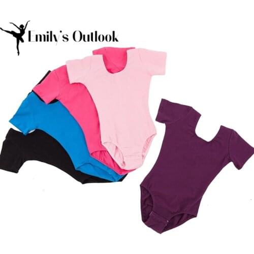 Cheap Girls' Team Basic Short Sleeve Leotard Ballet Dance Clothing Gymnastics Suit Pink Black Royal Blue 110-170cm Free Shipping