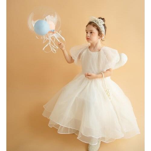 Baby Flower Girl Elegant Dress Kids Bridemaid Wedding Dresses For Children White Ball Gowns Girls Boutique Party Fluffy Frocks