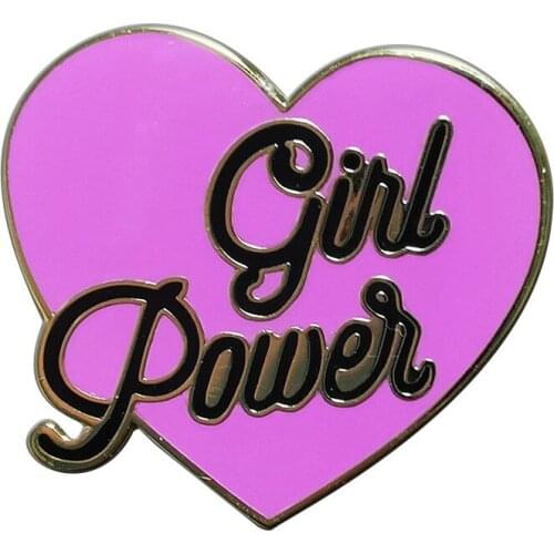 Feminist Enamel Pin Girl Power Pink Heart Shape Clothes Shirt Jeans Brooch Badge Charm Pins Metal Brooches for Women