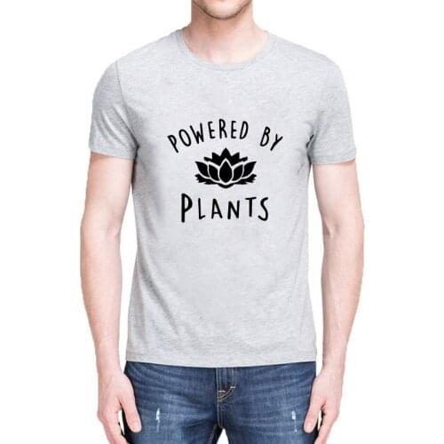 " Powered By Plants " O-neck Short Sleeves Letter Printed T Shirt Women Men T Shirt Casual Cotton Funny T-Shirt