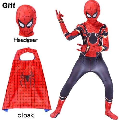 Halloween Kids Adult Spiderboy With Mask Costume Iron Verses Miles Morales Superheroes Cosplay Costume Zentai Bodysuits Dress