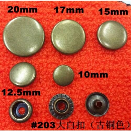 30 sets/pack #203 Antique Brass Metal Snap Button No Sewing Press Studs Fasteners Leathercraft Clothes Bags Shoe Free shipping