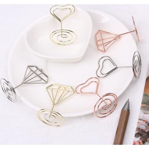 1 PC Metal Place Card Holder Romantic Heart Diamond Photo Clip Cool Wedding Party Desktop Decoration Table Number Stand