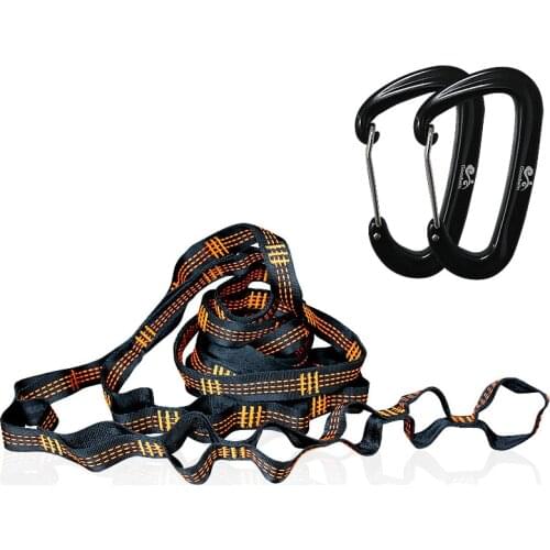 2 Pcs/Set Outdoor Fifteen Rope Hammock Strap + 2 Pcs/Set 12Kn Aluminum Alloy Buckle