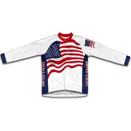New Thermal Long Sleeve Fleece And Thin Cycling Jersey United States Flag Winter Men And Women Road RACE Team Cycling Clothing
