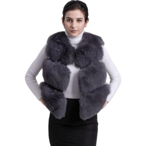 QIUCHEN PJ8001 2020 New Women vest Full Pelt Real Fox Fur Vest Fashionable Genuine Leather Gilet Wholesale Waistcoat Solid