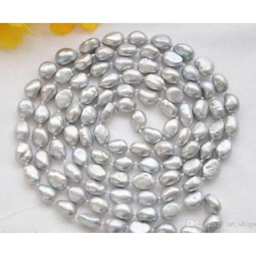 New 50" 10-12MM SILVER GRAY Freshwater Baroque PEARL NECKLACE