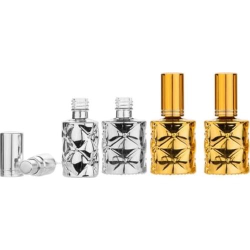 New Gold Silver Glass Perfume Atomizer Bottle 10ml Empty Cosmetic Refillable Spray Bottle Portable Packaging Container 20pieces