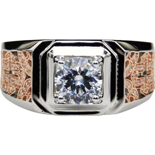 Vintage Chinese Style Moissanites Engagement Ring 9K 14K Two-tone Gold 1.7cttw Moissanites Lab Grown Diamond Mans Wedding Band