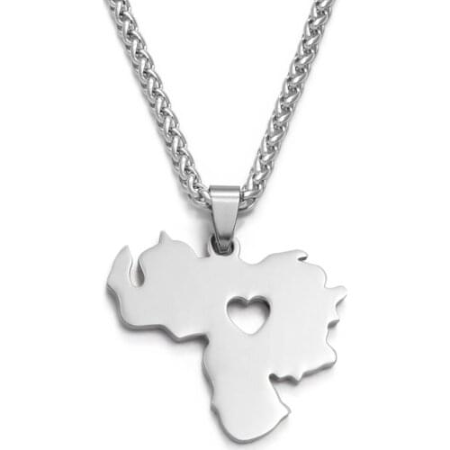 Anniyo Silver Color Stainless Steel Venezuela Map Pendant Necklace for Women Venezuelan Jewelry Gifts #005721B
