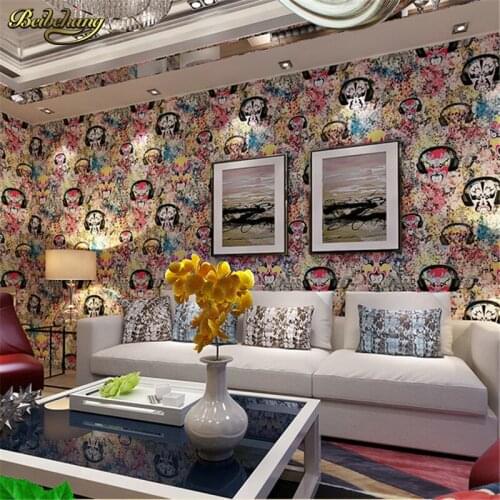 Beibehang papel de parede,Chinese imports of personality charm mask pure paper bedroom sofa background wallpaper for walls 3 d