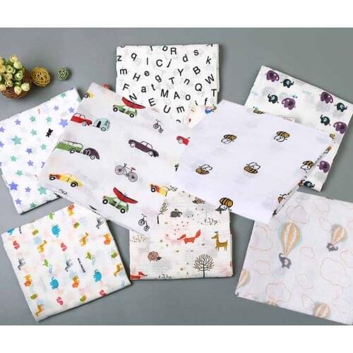 2 Layers 120*120cm Muslin100% Cotton Baby Swaddle Cartoon Soft Newborn Blankets Bath Gauze Infant Wrap Sleepsack Stroller Cover