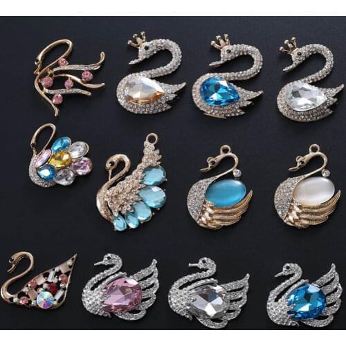 1 pcs/lot Swan Rhinestone Buttons For Girl Hair Wedding Invitation Card Crystal Sewing Buttons Dress Crafts Jewelry Accessories