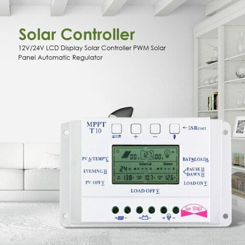LCD Display 10A MPPT 12V/24V Solar Panel Battery Regulator Charge Controller Adjustable Charge and Discharge Control Parameters
