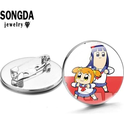 SONGDA Anime POP TEAM EPIC Series Brooches Cabochon Glass Dome Cute Lapel Pins Badges for Backpack Clothes Jewelry Accessories