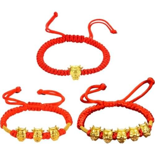 Mascot Five Fortunes Golden Cow Red String Bracelet 2021 Chinese Ox New Year Tradition Zodiac Lucky Blessing Bracelets