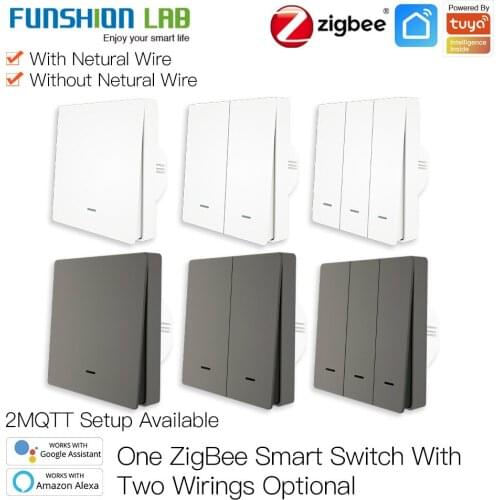 FUNSHION Smart Light Switch Tuya ZigBee No Neutral Wire No Capacitor Needed Smart Life 2/3 Way Works with Alexa Google 2mqtt