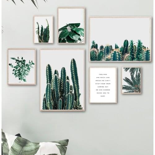 Palm Leaf Cactus Quote Green Plant Wall Art Canvas Painting Nordic Posters And Prints Wall Pictures For Living Room Home Decor