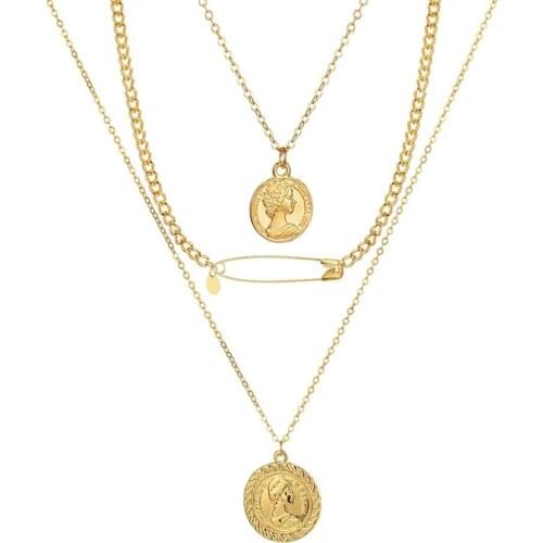 ZOVOLI Portrait Coin Brooch Pendant Chain Necklace Layered Necklaces For Women 2020 Fashion Jewelry Accessories New Year Gifts