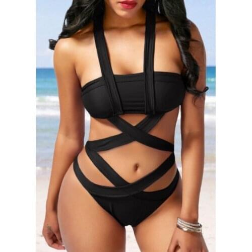 2020 Push-Up One Piece Bandage Design halter Bikini Swimsuit Women Cut Out Brazilian Low Waist Beach Swimming Suit