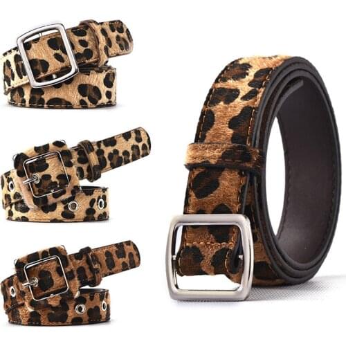 Designe Luxury Leopard Prin Horsehair Belt for Women Female Grommet Eyelet Leather Waist Belt Jeans Dress