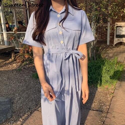 Dress for Women Korean Style Chic Retro Striped Design Long Shirt Skirt Vestido De Mujer Vintage Y2k Dress High Quality New 2021