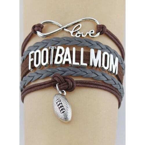 10PC/Lot Infinity love Football Mom Bracelet Football Charm leather wrap men bracelets & bangles for Women jewelry