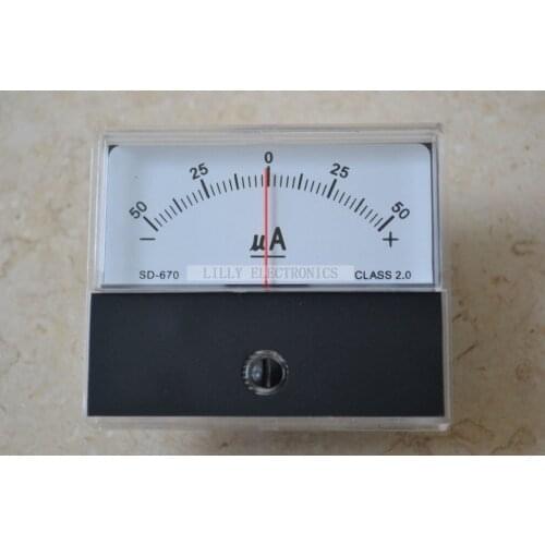 100PCs/Lot Panel Meter SD-670-1-50(DC+-50uA) 60x70mm DC +-50uA Class 2.0 Center=0