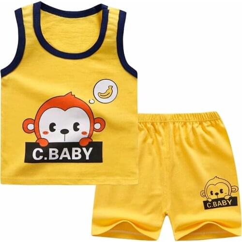 2020 Kids Clothes Toddler Boys Vest Cartoon Baby Girls Summer Tees Suits 1 2 3 4 Years Children Clothing T-shirt + Shorts
