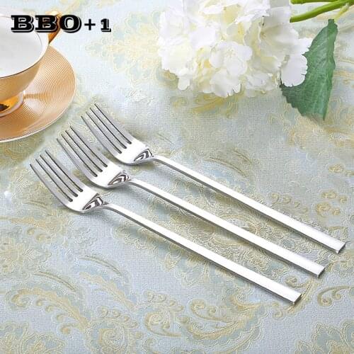 3pcs Stainless Steel Dinner Fork Long Handle Table Forks set Korean Cutlery Four Tine Salad Dessert Fruit Forks Kitchen 8.5