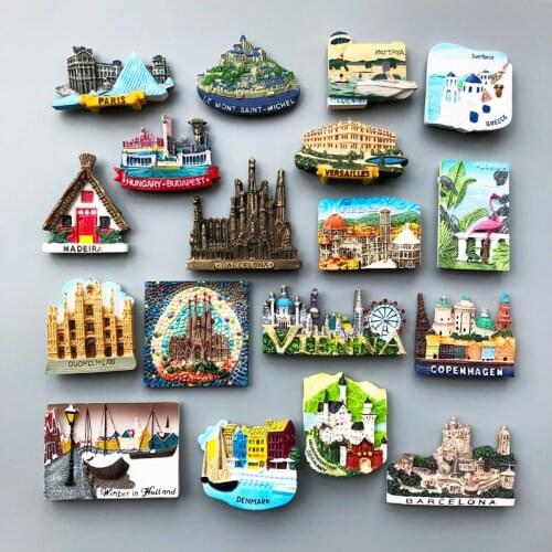 3D National countries souvenir tourism refrigerator magnet European city barcelona france paris iceland paste fridge sticker