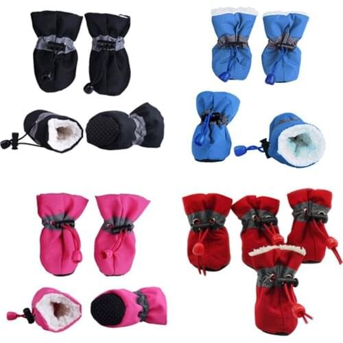 4pcs Non-slip Puppy Shoes Pet Protection Soft-soled Pet Dog Shoes Winter Waterproof Warm Dog Boots Pet Paw Care Supplies