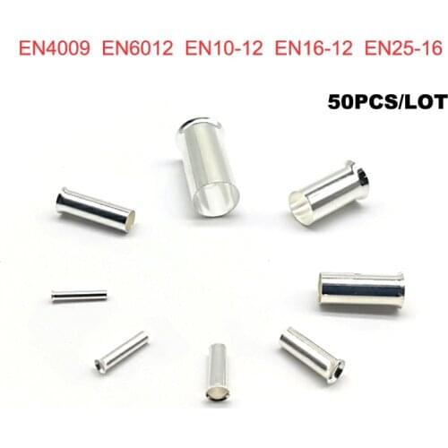 50pcs Copper Tube Bare Cord End Terminals Electrical Crimp Naked Terminal Wire Connector EN4009~EN25-16 Cable Ferrules 12-4AWG