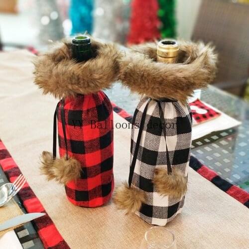 Bottle Covers 2pcs 2020 Christmas Red Wine Bag Santa Clause Linen Champagne Bottle Covers Christmas Party Home Decor Table