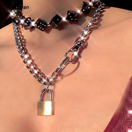 Fashion Men Women Unisex Padlock Choker Chain Choker Collar Link Metal Necklace Punk Rock