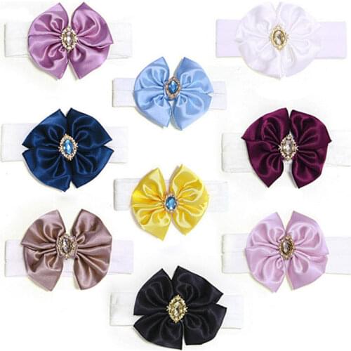 CN New Cute Bowknot Baby Headband Turban Solid Color Newborn Baby Girls Elastic Hair Bands Diamond Hair Bows Hair Accessories