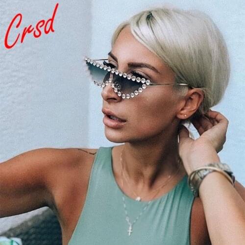 CRSD 2020 Crystal Sunglasses Small Vintage Women Brand Designer Luxury Brand Designer yewear Gradient Lens UV400 Metal Eyewear