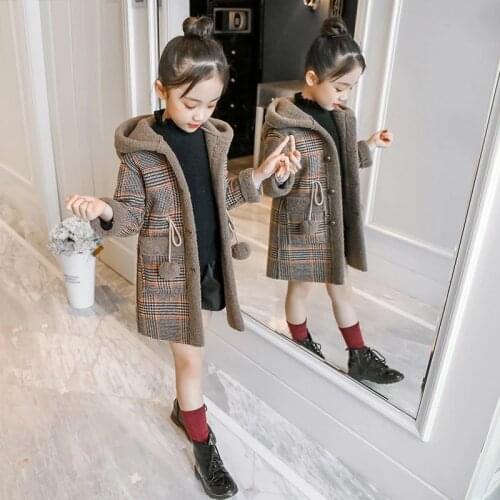 Children Woolen Coats For Girls Fashion Winter Plush Thickened Hooded Woolen Clothes Costumes Kids Outwear Jackets Tops Clothing