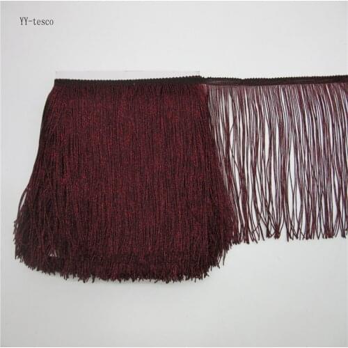 YY-tesco 10Meter 20CM Long Lace Fringe Tassel Trim Wine red Fringe Trimming Polyester Sew Latin Dress Stage Garment Accessories