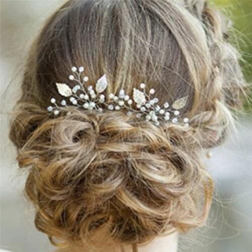 Elegant Luxury Flower Bridal Hair Combs Headdress Prom Wedding Hair Accessories Gold Leaves Hair Jewelry Pearl Hair Pins