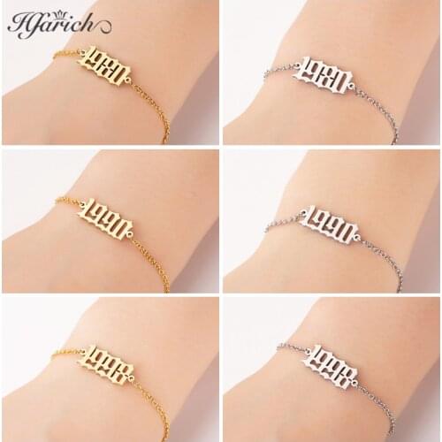 Hfarich Old English Digital Bracelet Special Date Year Number Bracelets for Women Custom Jewelry 1980 to 2000 Charm Bracelet