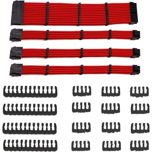 PC Sleeved Cable Extension Kit 18AWG 24Pin Motherboard 8 (4+4) Pin CPU 8 (6+2) Pin PCIE with Combs 33cm Multi-color