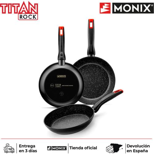 Monix Titan Rock-set 3 forged aluminium pans stone effect. Set for induction gas cookers and ceramic hob