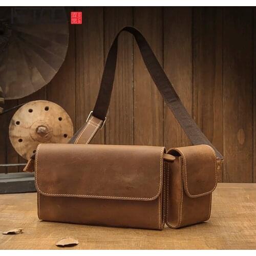 AETOO Cowhide chest bag, mens trendy fashion messenger bag, leather casual trendy mens waist bag